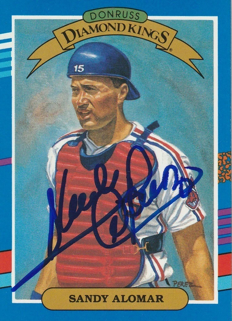 SANDY ALOMAR JR  CLEVELAND INDIANS  SIGNED 1991 DONRUSS DIAMOND KING CARD #13