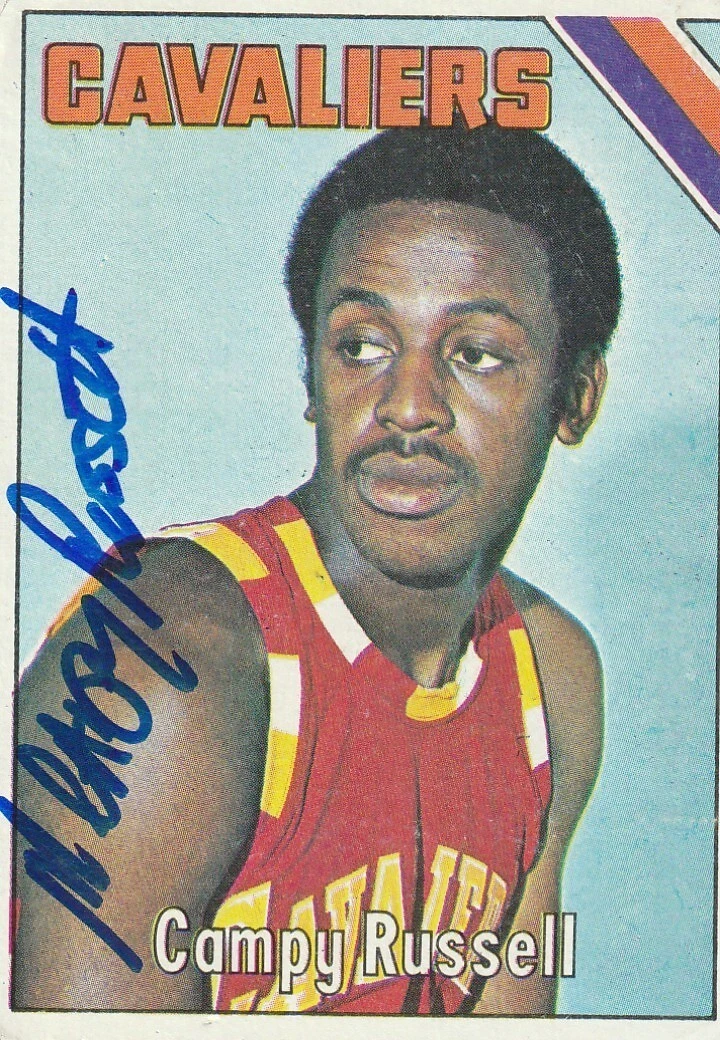 CAMPY RUSSELL CLEVELAND CAVALIERS  SIGNED 1975 TOPPS CARD #156