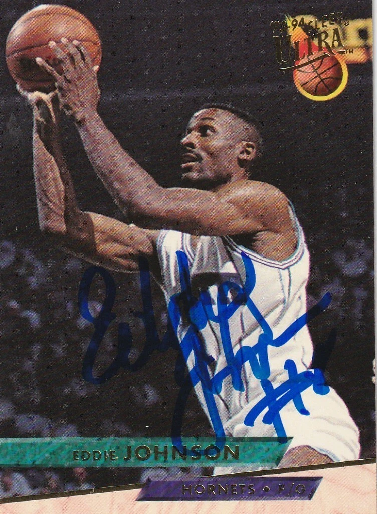 EDDIE JOHNSON CHARLOTTE HORNETS SIGNED 1993 FLEER ULTRA CARD #216