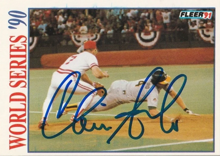 CHRIS SABO CINCINNATI REDS SIGNED 1991 FLEER WORLD SERIES CARD #5
