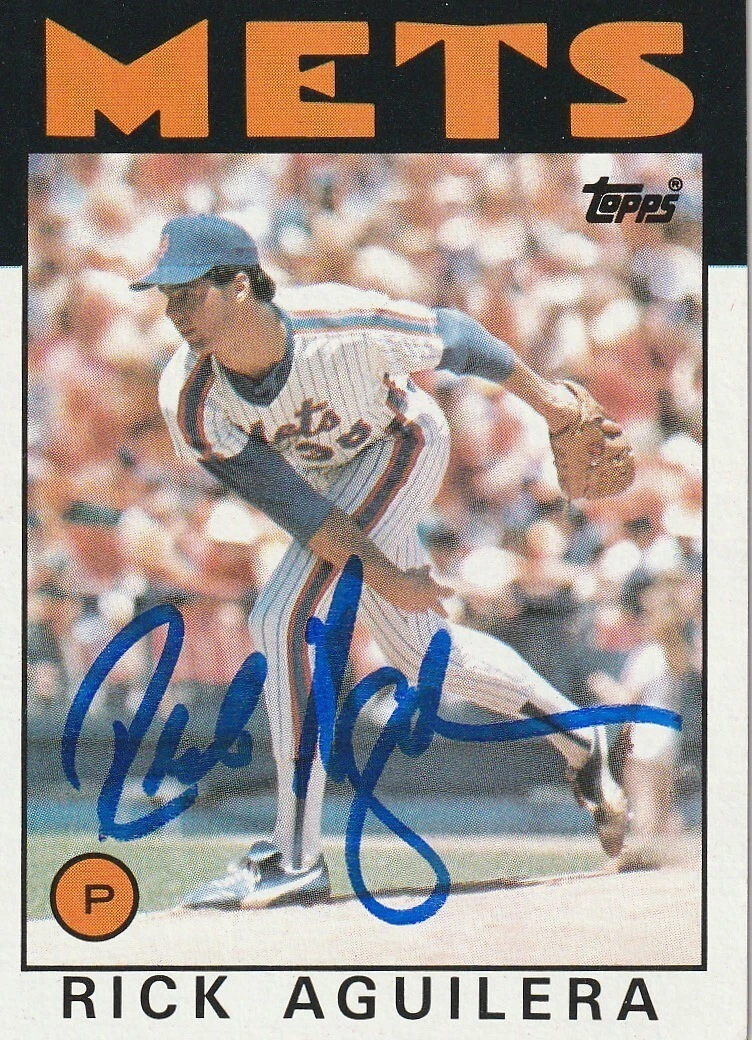 RICK AGUILERA NEW YORK METS  SIGNED 1986 TOPPS CARD #599