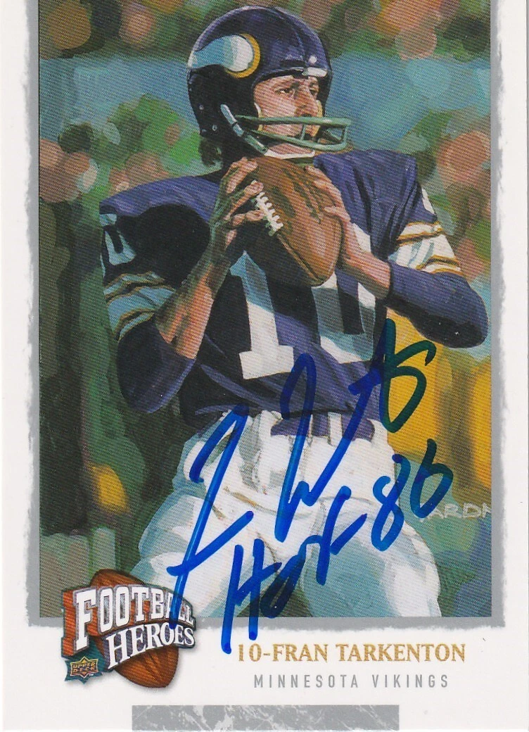 FRAN TARKENTON MINNESOTA VIKINGS HOF 86 SIGNED 2008 UPPER DECK HEROES CARD #213