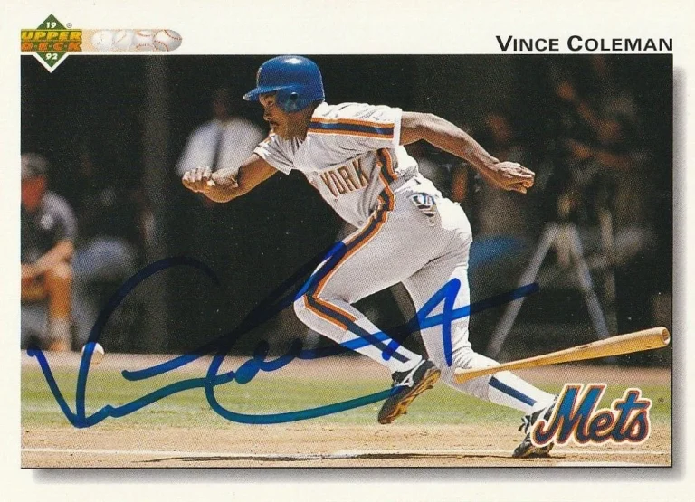 VINCE COLEMAN NEW YORK METS  SIGNED 1992 UPPER DECK CARD #131