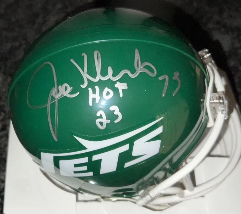 JOE KLECKO  NEW YORK JETS HOF 23  SIGNED VSR4 THROWBACK MINI HELMET