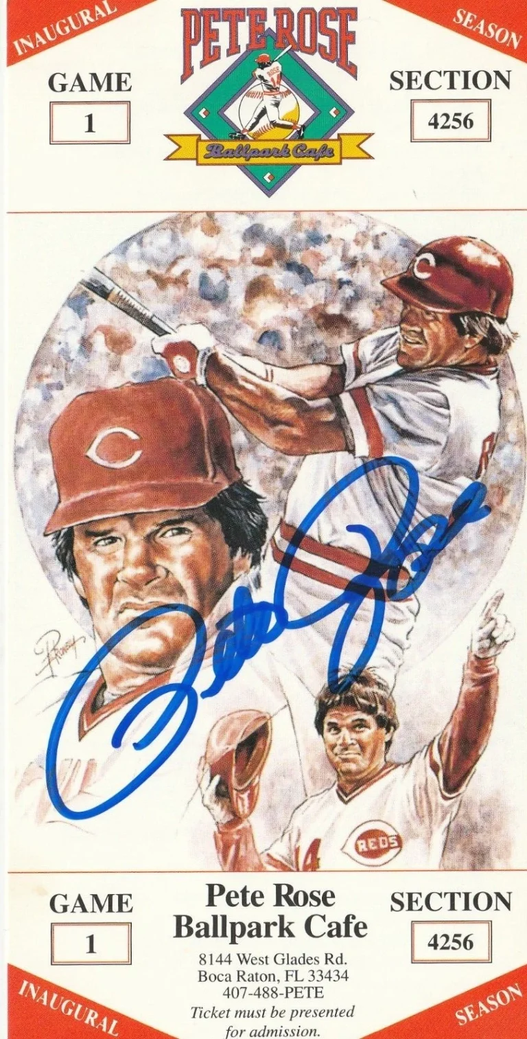 PETE ROSE CINCINNATI REDS  INAUGURAL SEASON  SIGNED BALLPARK CAFE TICKET