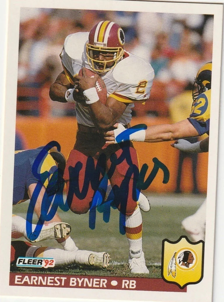 EARNEST BYNER WASHINGTON REDSKINS  SIGNED 1992 FLEER CARD #414