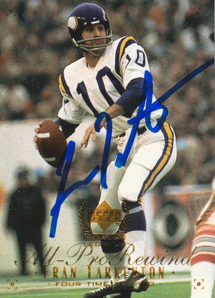 FRAN TARKENTON MINNESOTA VIKINGS  SIGNED 1999 UPPER DECK LEGENDS CARD #105