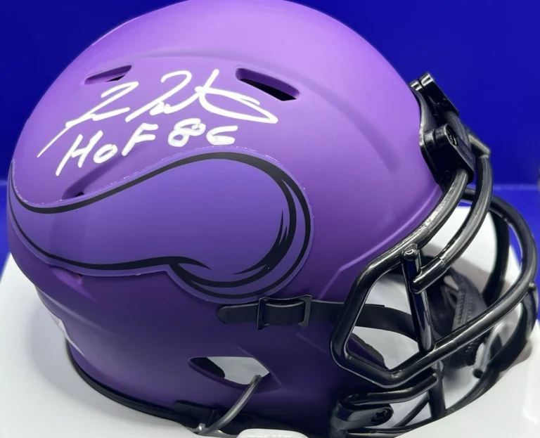 FRAN TARKENTON MINNESOTA VIKINGS HOF 86  SIGNED RAVE MINI HELMET