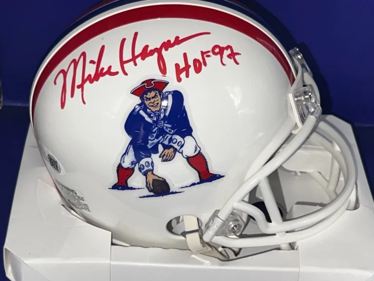 MIKE HAYNES NEW ENGLAND PATRIOTS HOF 92  JSA AUTHENTICATED THROWBACK SIGNED MINI