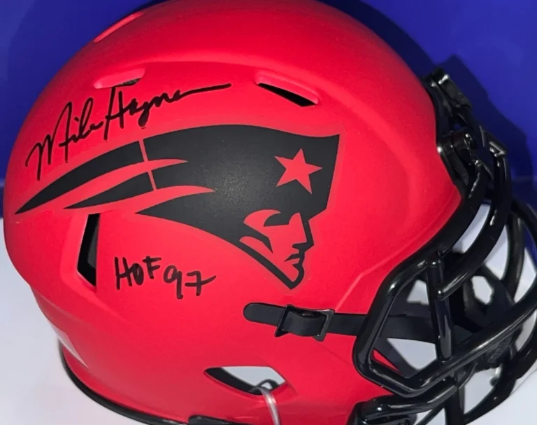 MIKE HAYNES NEW ENGLAND PATRIOTS HOF 92  JSA AUTHENTICATED THROWBACK SIGNED MINI