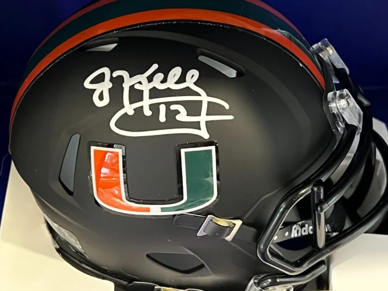 JIM KELLY MIAMI HURRICANES  SIGNED SATIN BLACK MINI HELMET