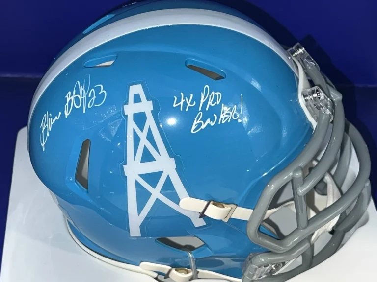 BLAINE BISHOP TENNESSEE TITANS 4 X PRO BOWL PSA SIGNED THROW BACK MINI HELMET