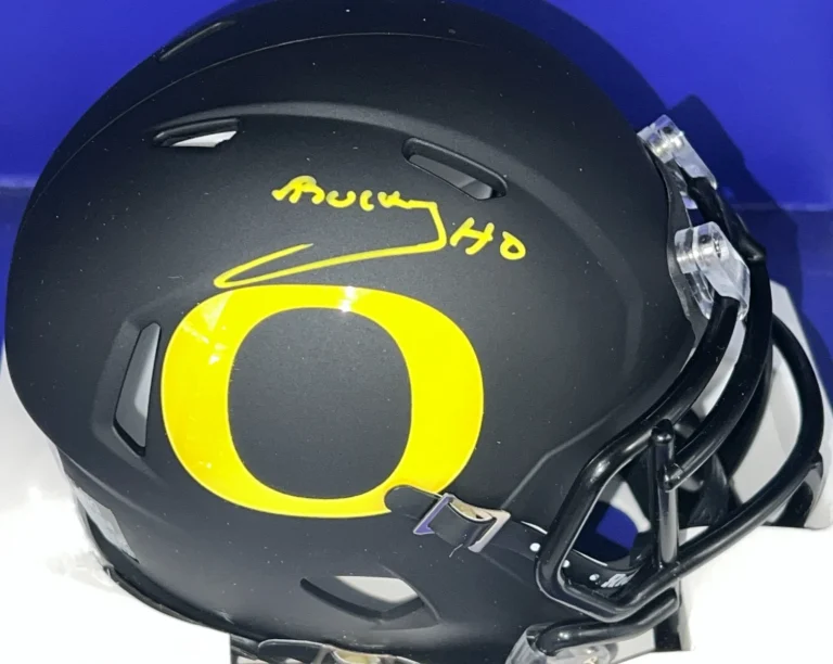 BUCKY IRVING OREGON DUCKS  BECKETT AUTHENTICATED SIGNED BLACK MATTE MINI HELMET