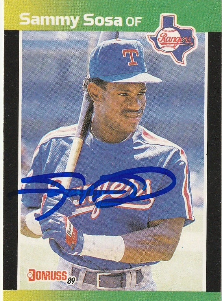 SAMMY SOSA TEXAS RANGERS SIGNED 1989 DONRUSS BASEBALL'S BEST CARD #324