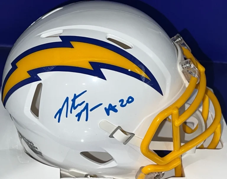 NATRONE MEANS LOS ANGELES CHARGERS PSA AUTHENTIC SIGNED RUSH ROYAL MINI HELMET