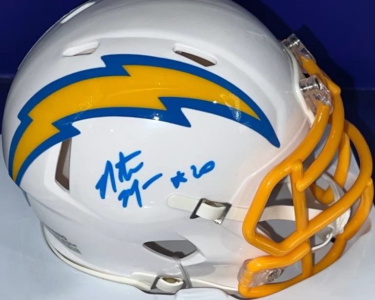 NATRONE MEANS LOS ANGELES CHARGERS PSA AUTHENTICATE SIGNED THROWBACK MINI HELMET