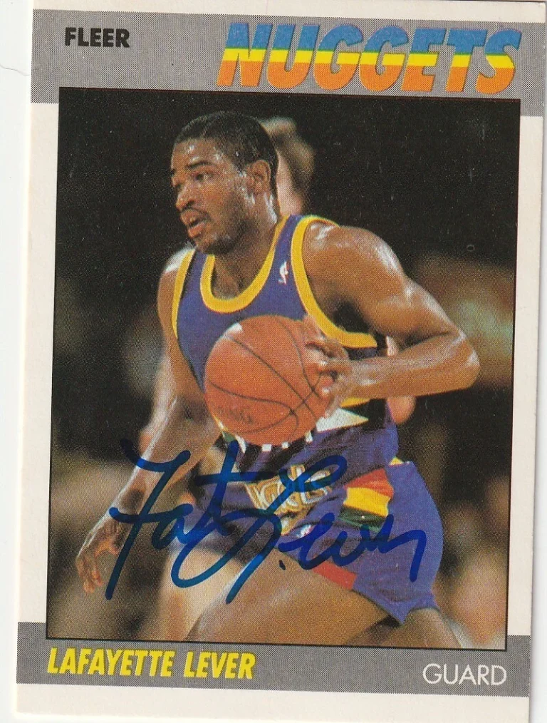 LAFAYETTE FAT LEVER DENVER NUGGETS  SIGNED 1987 FLEER CARD #62