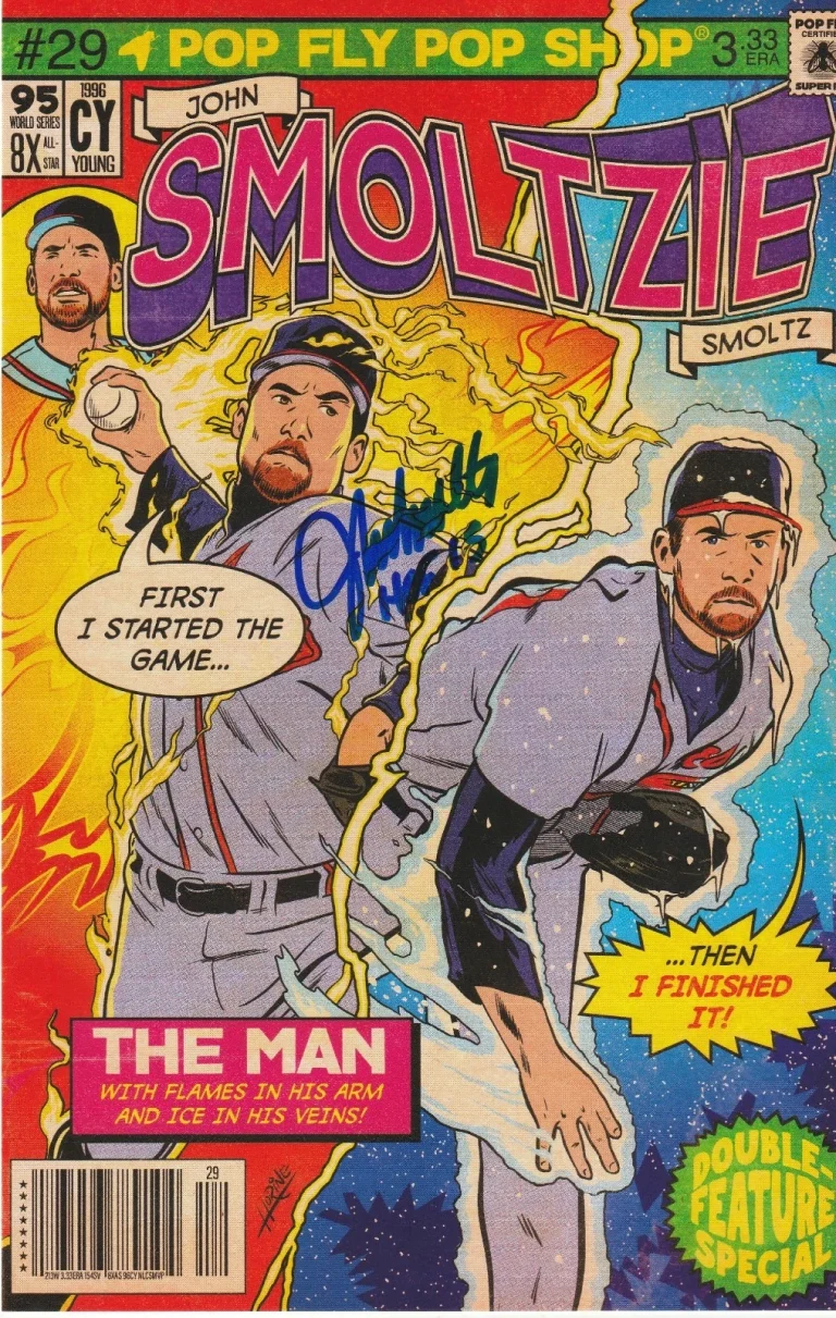 JOHN SMOLTZ ATLANTA BRAVES SMOLTZIE SIGNED PRINT #203 POP FLY ART #134/386