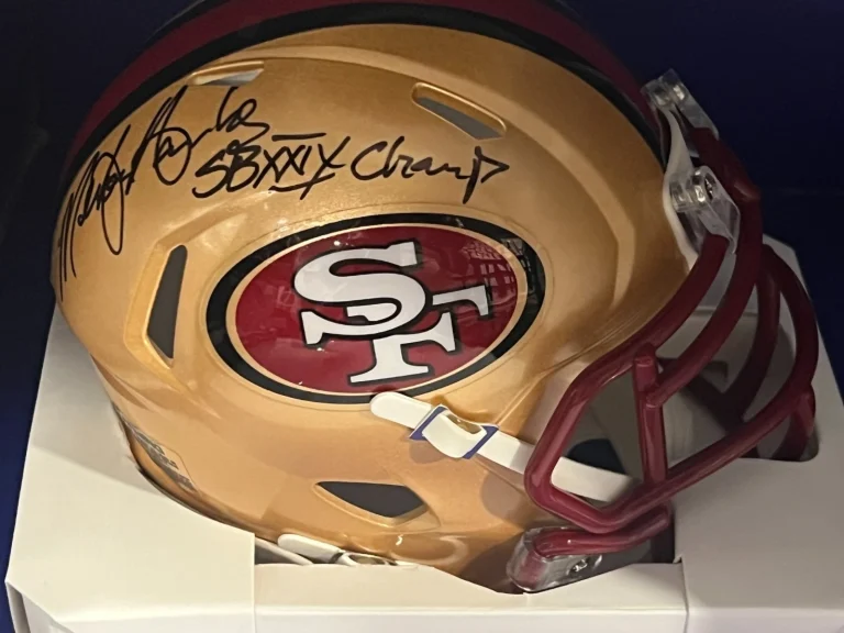 MERTON HANKS SAN FRANCISCO 49ERS SB XXIX CHAMPS PSA AUTH SIGNED TB  MINI HELMET