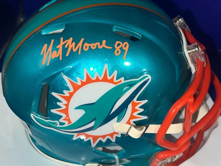 NAT MOORE MIAMI DOLPHINS BECKETT AUTHENTICATED SIGNED FLASH MINI HELMET