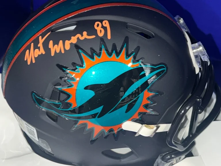 NAT MOORE MIAMI DOLPHINS BECKETT AUTHENTICATED SIGNED RIVALRY MINI HELMET