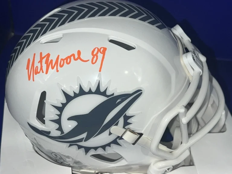 NAT MOORE MIAMI DOLPHINS BECKETT AUTHENTIC SIGNED SALUTE TO SERVICE MINI HELMET