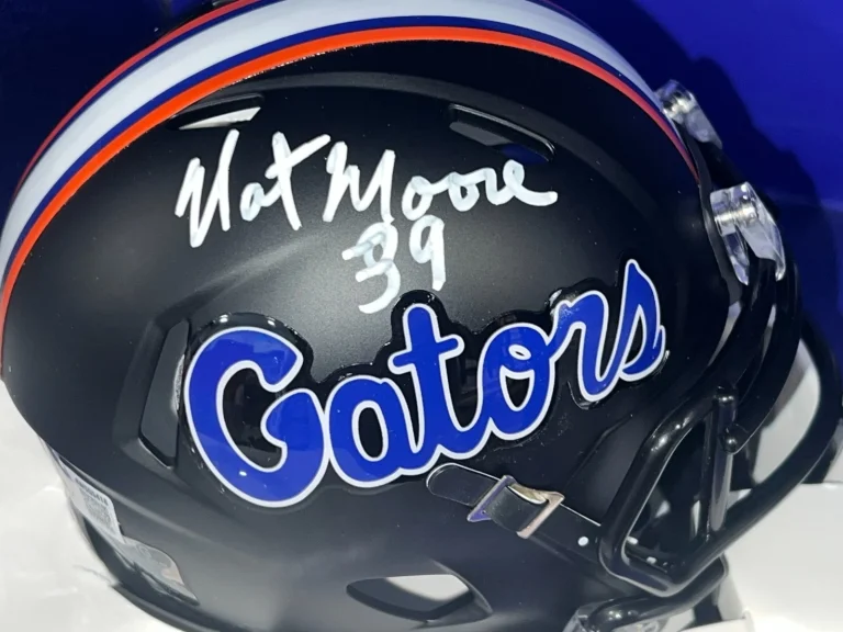 NAT MOORE FLORIDA GATORS BECKETT AUTHENTICATED  SIGNED BLACK ALT MINI HELMET