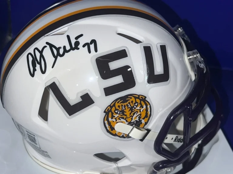 A.J. DUHE LSU TIGERS  BECKETT AUTHENTICATED  SIGNED WHITE ALT MINI HELMET