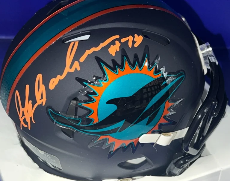 BOB BAUMHOWER MIAMI DOLPHINS  BECKETT AUTHENTICATED  SIGNED RIVALRY MINI HELMET