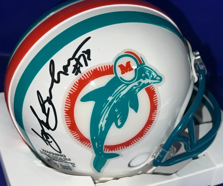 BOB BAUMHOWER MIAMI DOLPHINS BECKETT AUTHENTICATED SIGNED THROW BACK MINI HELMET
