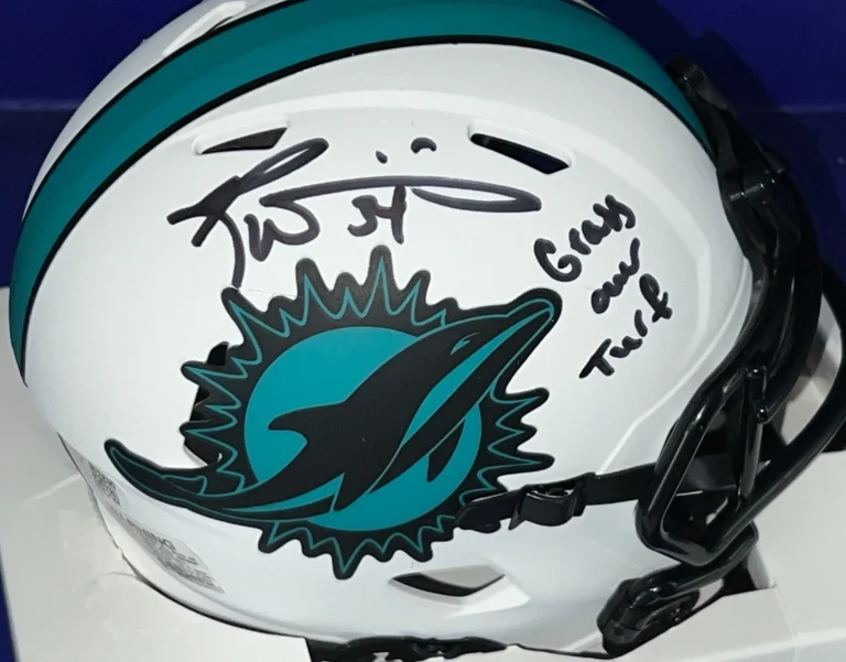 RICKY WILLIAMS MIAMI DOLPHINS GRASS OVER TURF JSA SIGNED LUNAR MINI HELMET