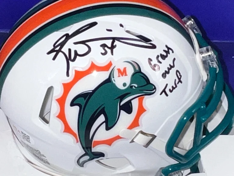 RICKY WILLIAMS MIAMI DOLPHINS GRASS OVER TURF JSA SIGNED MINI HELMET