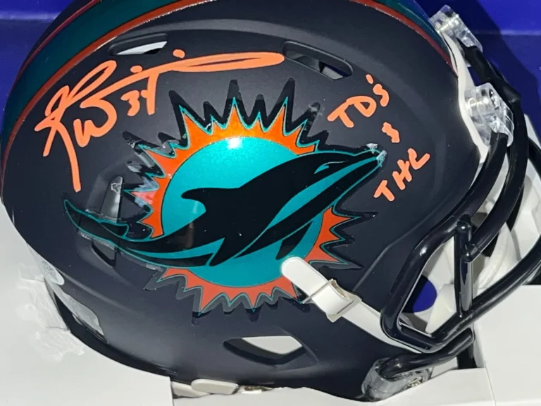 RICKY WILLIAMS MIAMI DOLPHINS TD'S & THC  JSA SIGNED RIVALRY MINI HELMET