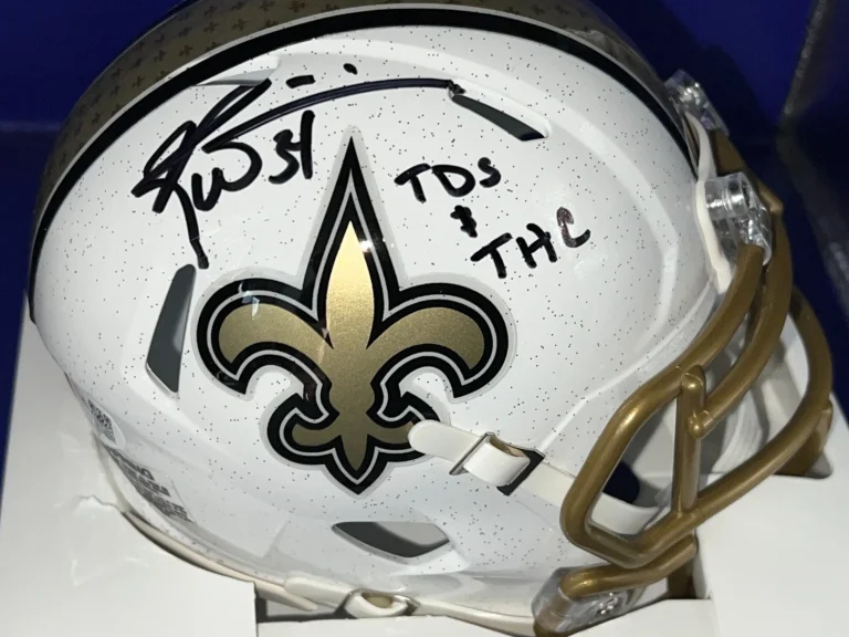 RICKY WILLIAMS NEW ORLEANS SAINTS TD'S & THC JSA SIGNED WHITE ALT MINI HELMET