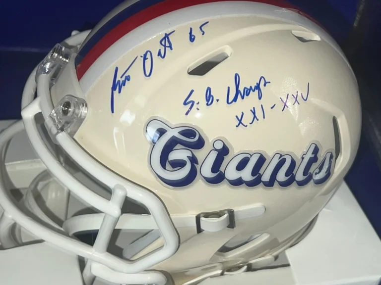 BART OATES NEW YORK GIANTS SB CHAMPS XXI, XXV  PSA SIGNED RETRO MINI HELMET