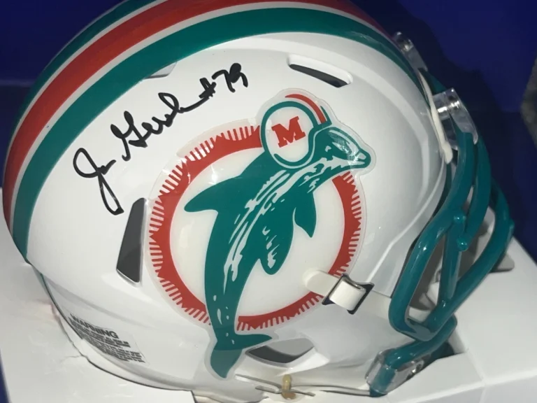 JON GIESLER MIAMI DOLPHINS SIGNED THROW BACK MINI HELMET