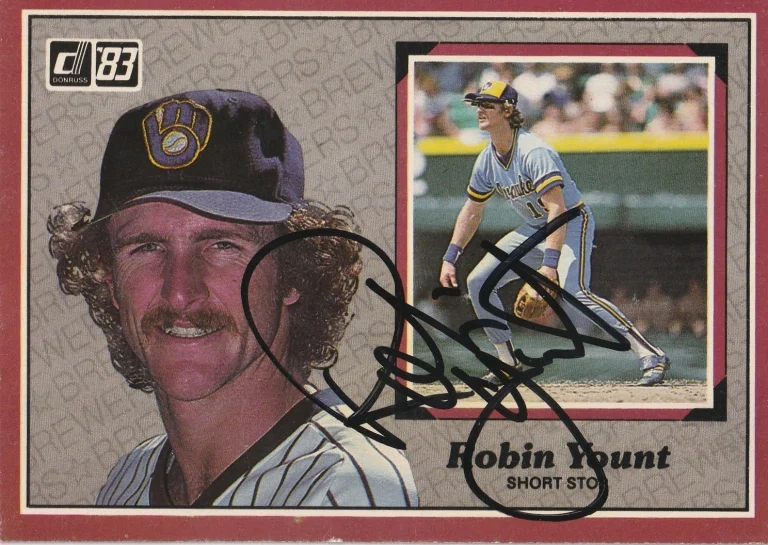 ROBIN YOUNT MILWAUKEE BREWERS  SIGNED 1983 DONRUSS ACTION ALL STAR CARD #56