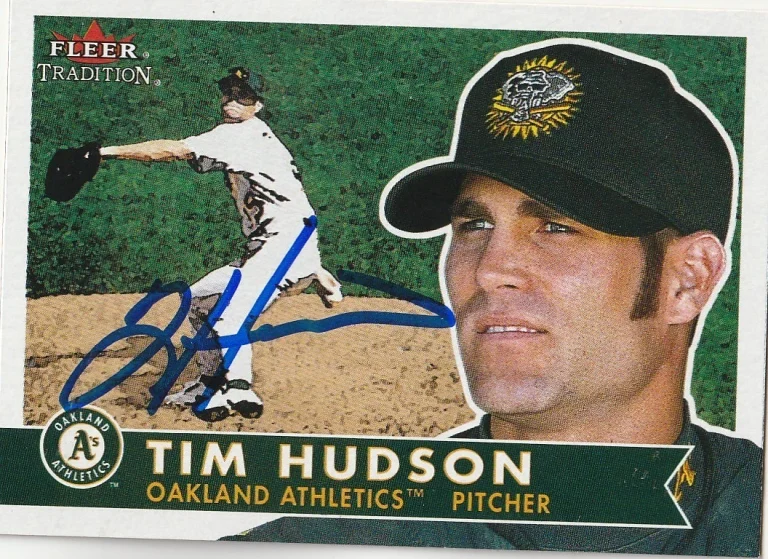 TIM HUDSON OAKLAND A'S  SIGNED 2001 FLEER TRADITION CARD #292