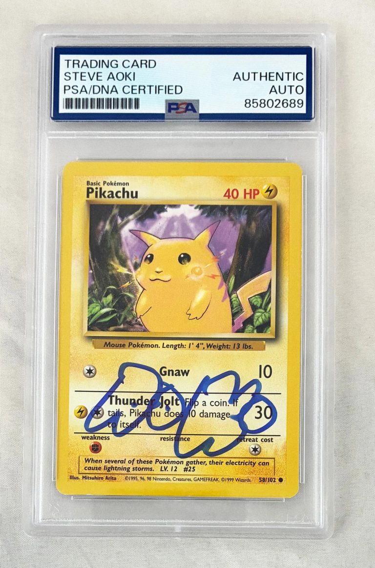 Steve Aoki Signed Card 1995 Pokemon Pikachu 58/102 PSA/DNA COA