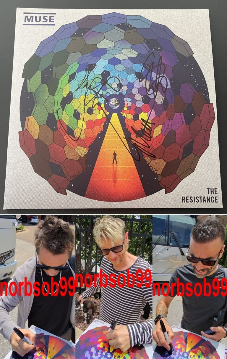 MUSE MATT BELLAMY +2 SIGNED AUTOGRAPH THE RESISTANCE VINYL ALBUM w/EXACT PROOF