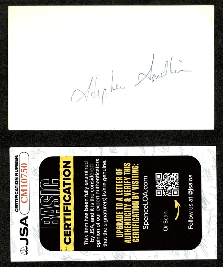 Stephen Sondheim Signed Autographed 3x5 Card JSA Cert West Side Story