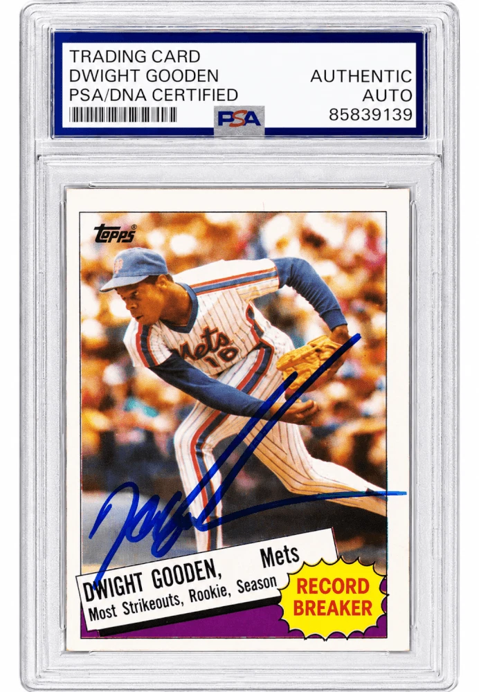 Dwight Gooden Signed Mets 1985 Topps Record Breaker Baseball Card #3 - (PSA/DNA)
