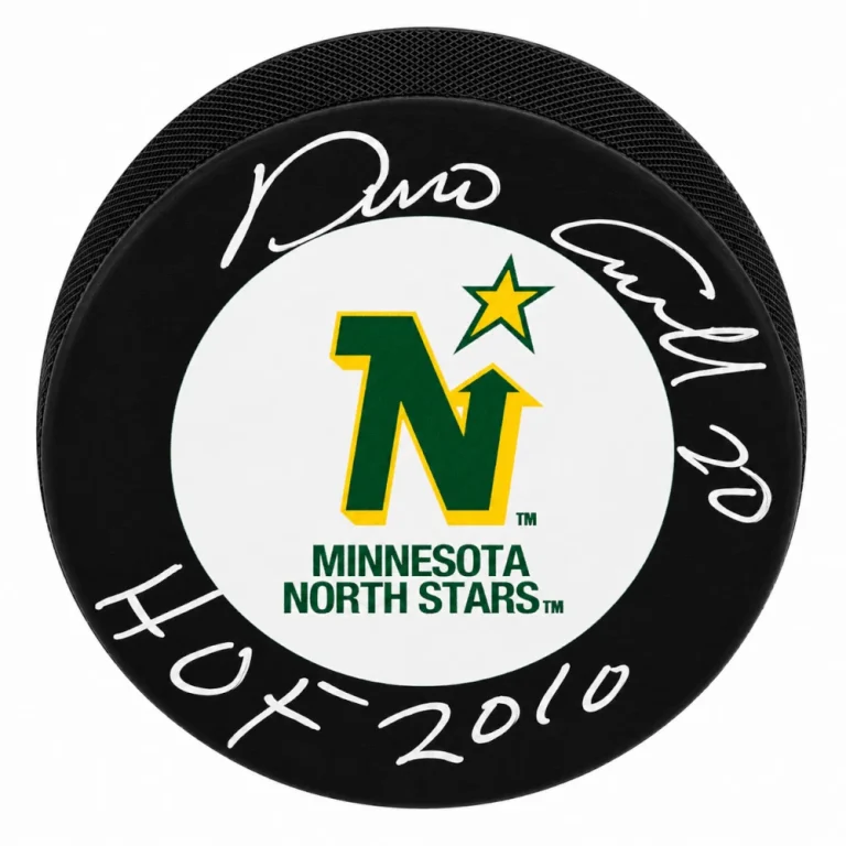 Dino Ciccarelli Signed North Stars Large Logo Hockey Puck w/HOF 2010 - (SCHWA...