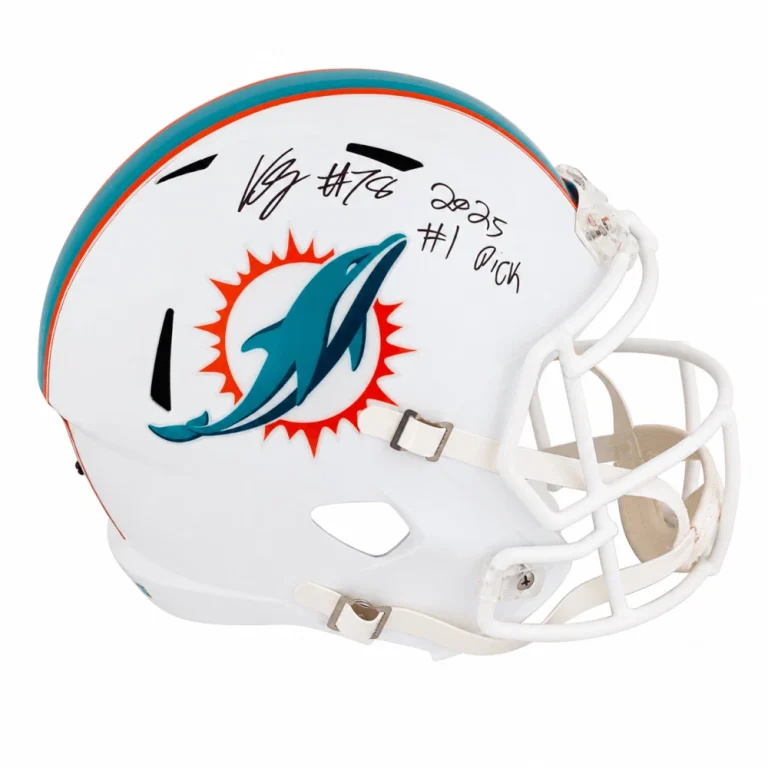 Kenneth Grant Signed Dolphins Riddell F/S Replica Helmet w/2025 #1 Pick (SS COA)