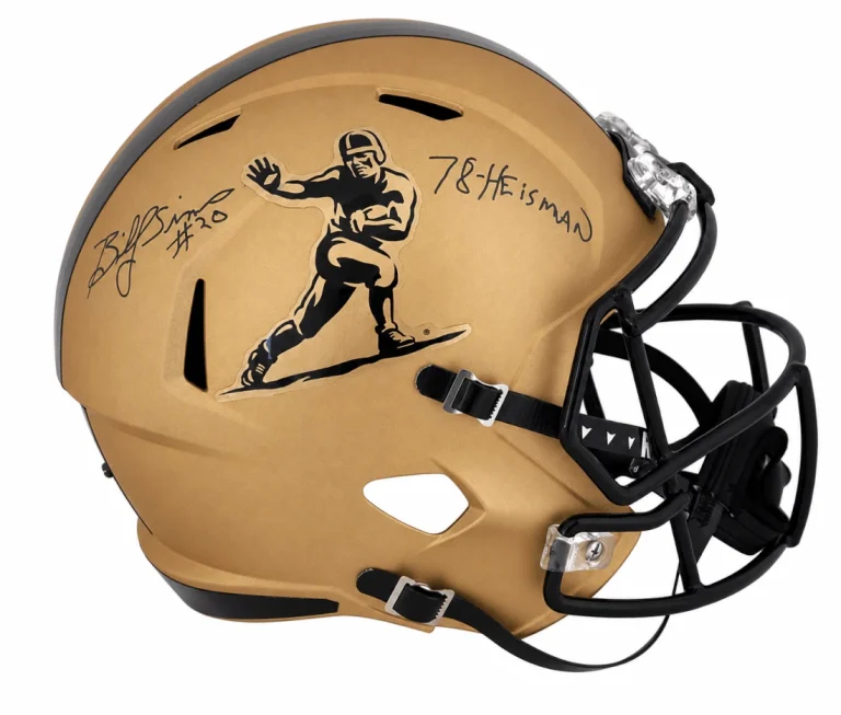 Billy SIms Signed Heisman Logo Gold Riddell F/S Replica Helmet w/Heisman -SS COA