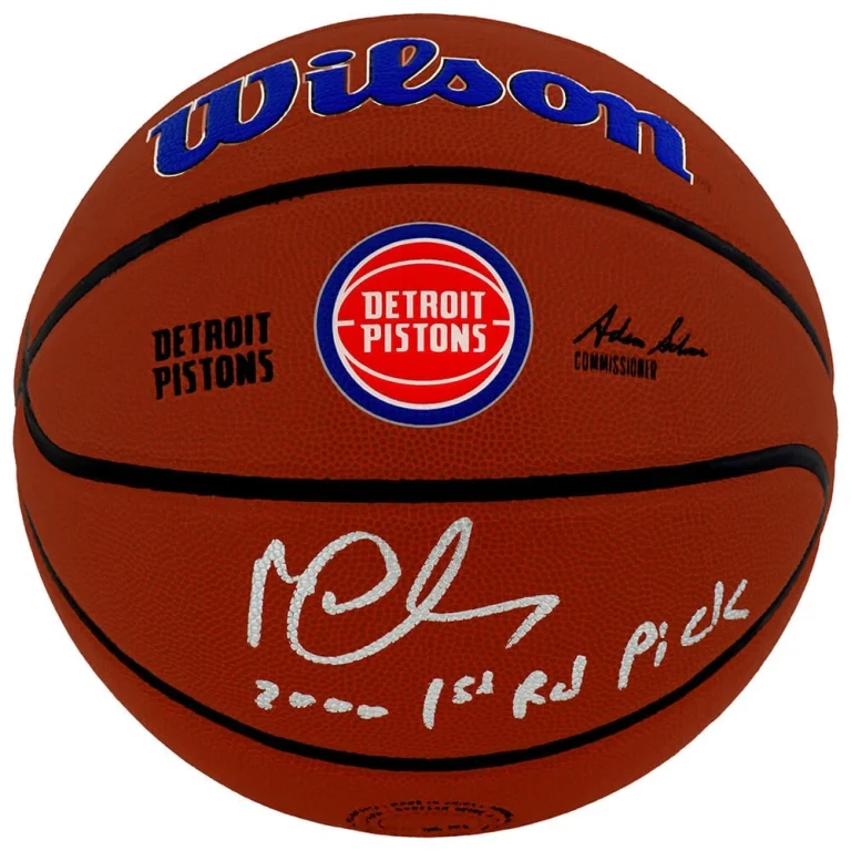 Mateen Cleaves Signed Pistons Logo Wilson NBA Basketball w/1st Rd Pick -(SS COA)