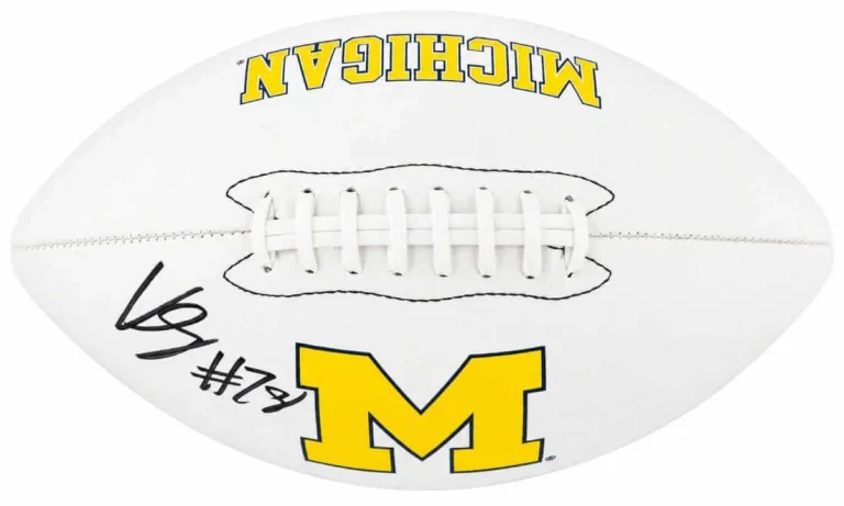 Kenneth Grant Signed Michigan Logo Brands White Logo Football - (SCHWARTZ COA)