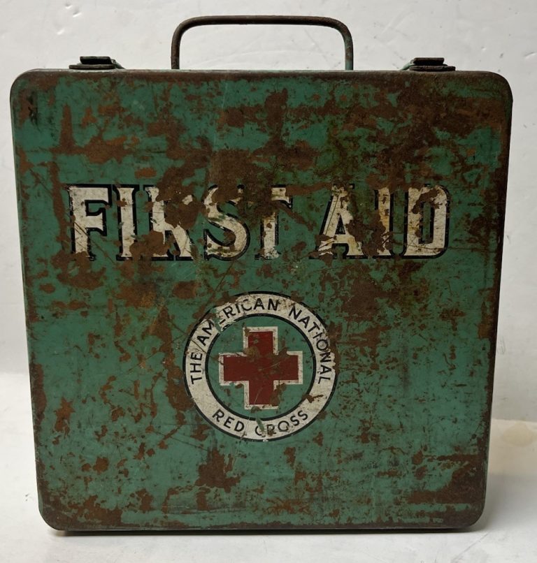 Vintage 1950s American Red Cross First Aid Kit Metal Box W/ Aged Patina