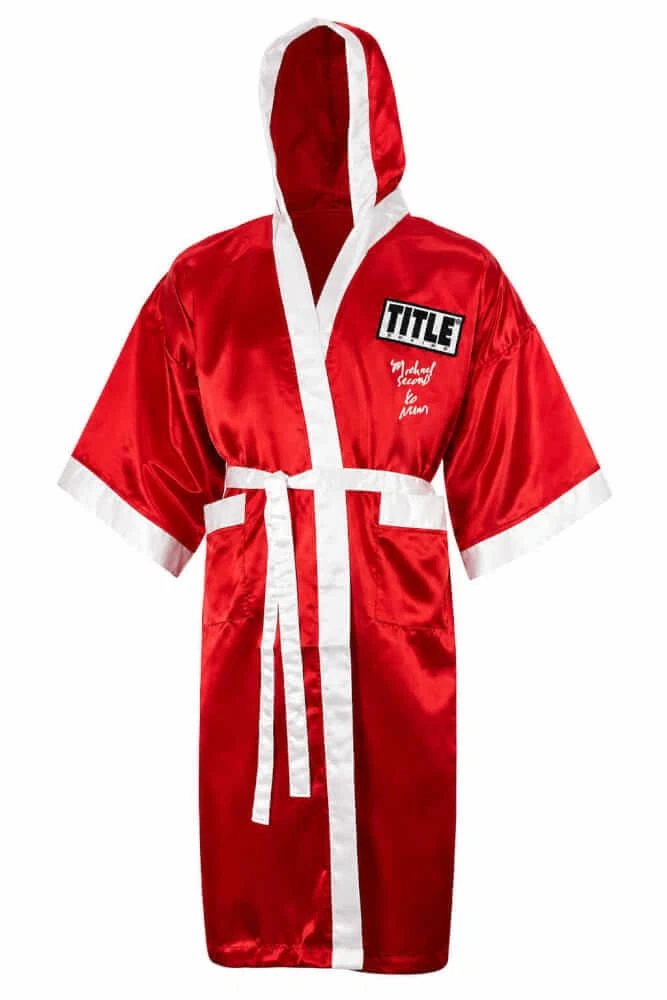 Michael Nunn Signed Title Red With White Trim Boxing Robe - (SCHWARTZ COA)