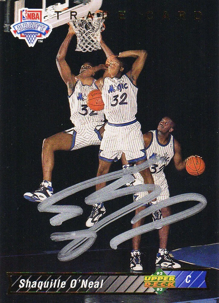 Shaquille O'Neal Autographed Magic 1992 Upper Deck NBA Draft Card #1B (SS COA)